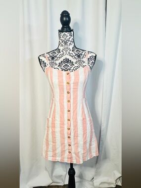 Forever 21 Pink and White Striped Button-Front Mini Dress